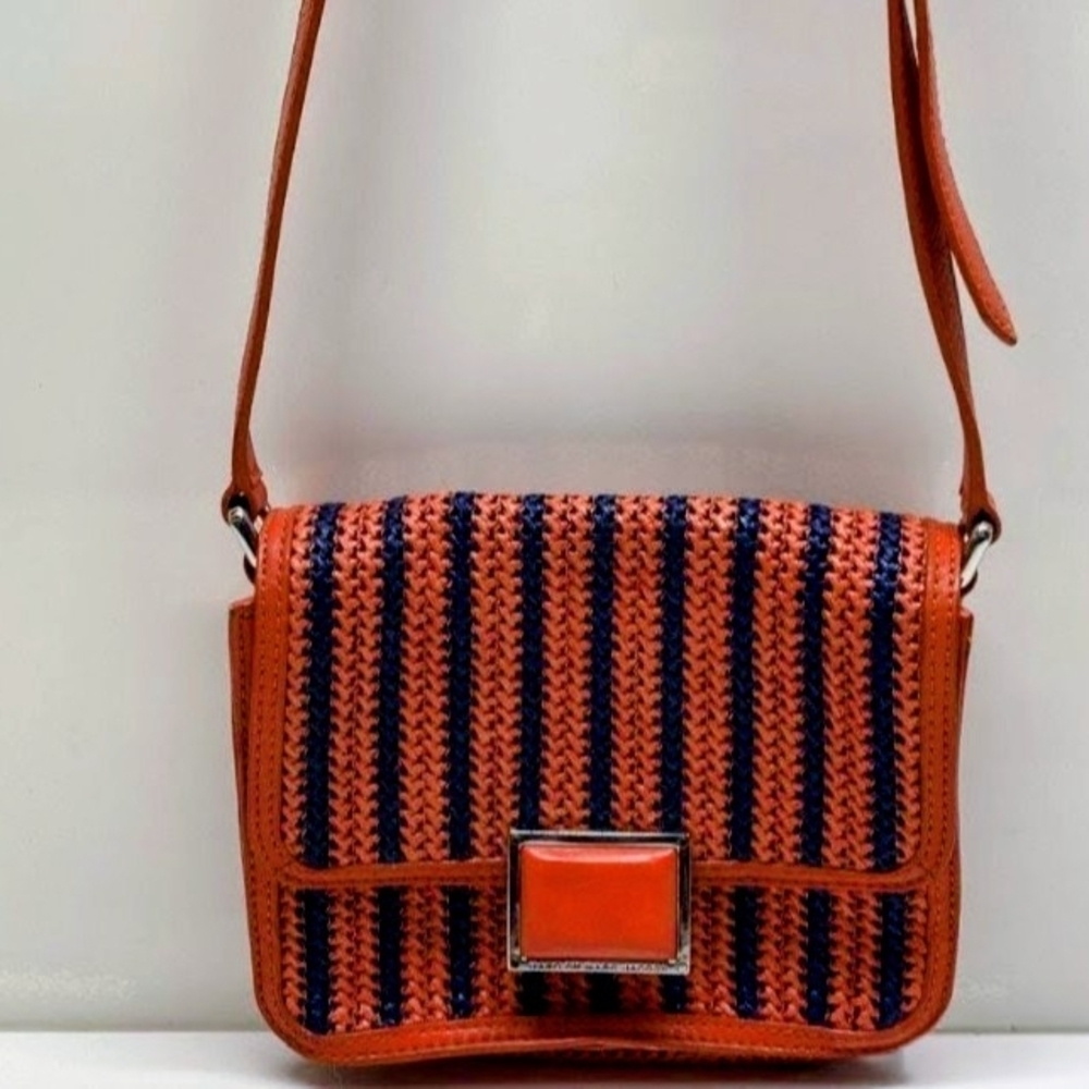 Marc Jacobs Orange and Navy Woven Stripe Crossbody